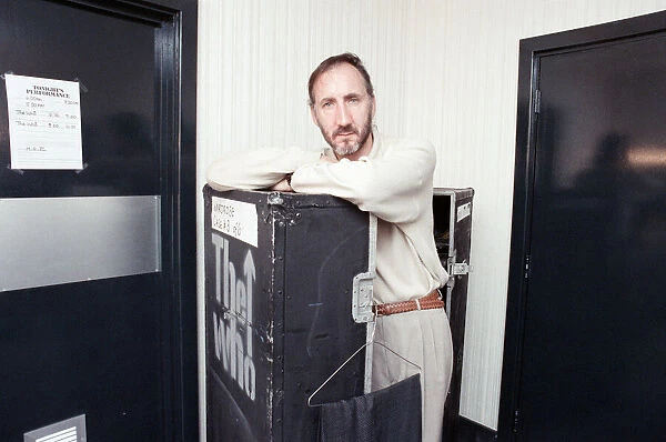 Pete Townshend of British rock group The Who backstage before at the Birmingham NEC Arena