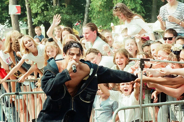 Peter Andre, greets his fans, as he performs at Fun Day, Stewart Park, Marton