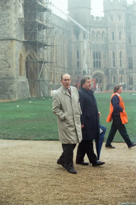 Framed Print : Peter Brooke at Windsor Castle, the day after the fire in the Brunswick Tower Framed Print : Peter Brooke at Windsor Castle, the day after the fire in the Brunswick Tower