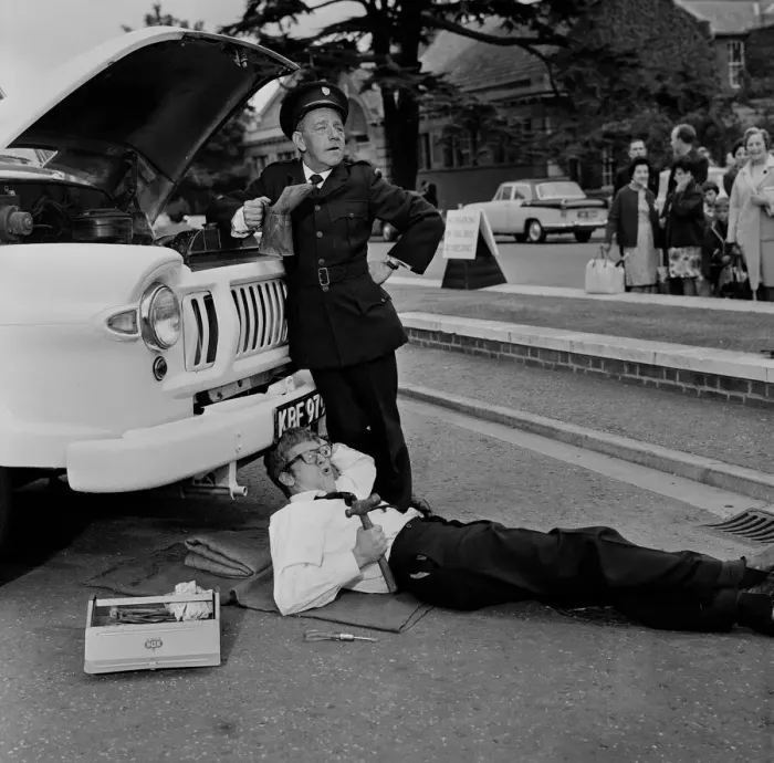 Framed Print : Peter Gilmore, on the floor, on the film set of Carry On Doctor Framed Print : Peter Gilmore, on the floor, on the film set of Carry On Doctor