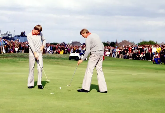 Framed Print : Peter Oosterhuis and Nick Faldo of the European Ryder Cup team seen here puting away a Framed Print : Peter Oosterhuis and Nick Faldo of the European Ryder Cup team seen here puting away a