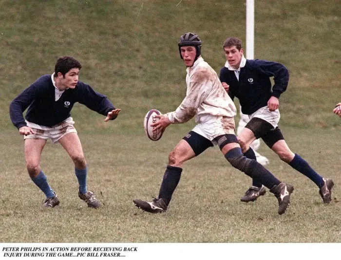 Framed Print : Peter Phillips playing rugby wearing head support holding ball Framed Print : Peter Phillips playing rugby wearing head support holding ball