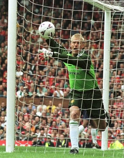 Peter Schmeichel Goalkeeper for Manchester United May 1999 watches the ball go in