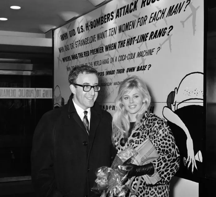 Framed Print : Peter Sellers took his bride-to-be Britt Ekland to see the film in which he stars, Dr Framed Print : Peter Sellers took his bride-to-be Britt Ekland to see the film in which he stars, Dr