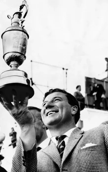 Framed Print : Peter Thomson golfer holding Open Golf Championship trophy claret jug winner Framed Print : Peter Thomson golfer holding Open Golf Championship trophy claret jug winner