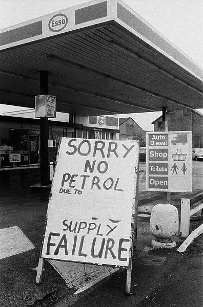 No petrol signs at garage during the strike at Kingsbury Oil Depot, near Birmingham
