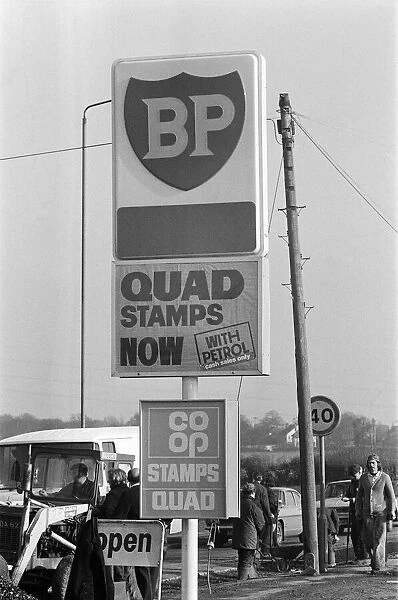 Petrol station sign, West Midlands. 19th February 1975