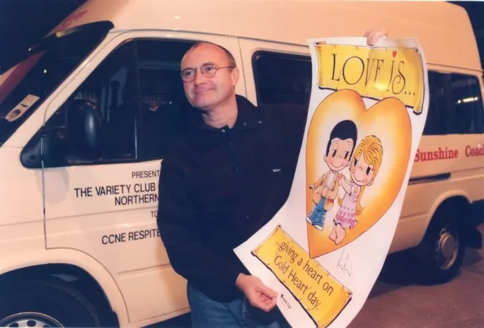 Framed Print : Phil Collins hands over a new Variety Club mini bus to CCNE Respite 10 November 1997 Framed Print : Phil Collins hands over a new Variety Club mini bus to CCNE Respite 10 November 1997