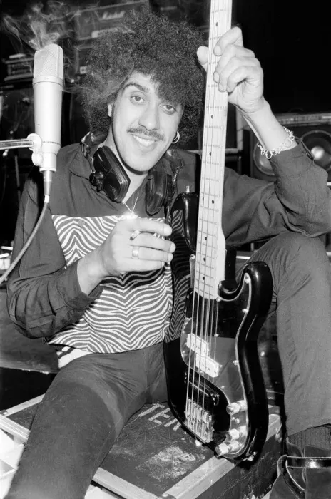 Framed Print : Phil Lynott of Thin Lizzy during a recording session for the groups new album Framed Print : Phil Lynott of Thin Lizzy during a recording session for the groups new album
