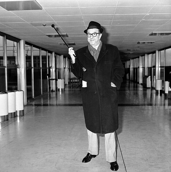 Phil Silvers Dec 1973 American actor and comedian arriving at Heathrow