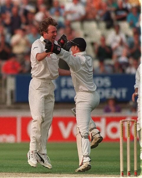 Phil Tuffnel cricket player of england july 1999 Celebrates after he takes