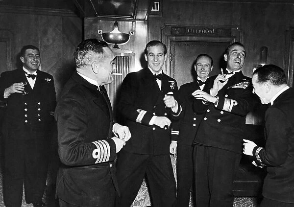 Philip Mountbatten the night before his wedding to the Queen with Naval friends