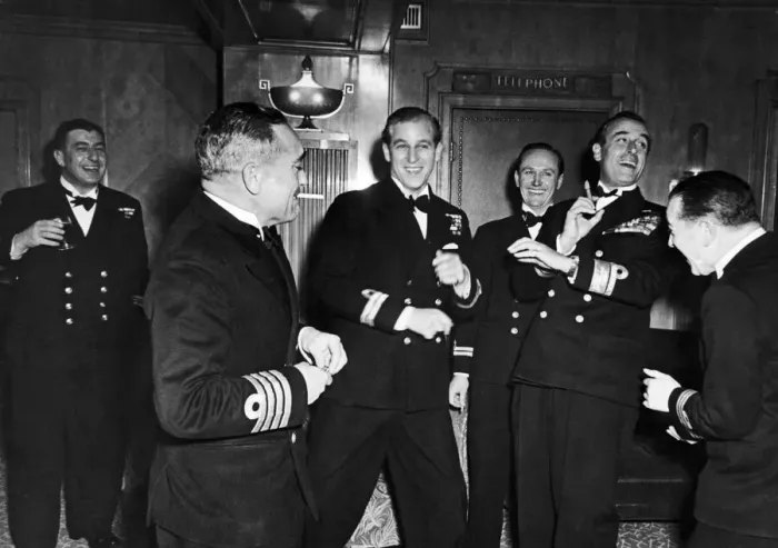 Framed Print : Philip Mountbatten the night before his wedding to the Queen with Naval friends Framed Print : Philip Mountbatten the night before his wedding to the Queen with Naval friends