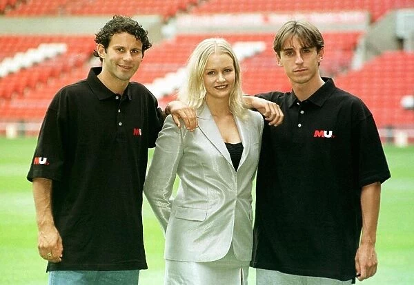 Phillipa Gant TV Presenter with Ryan Giggs and Gary Neville at Manchester Uniteds
