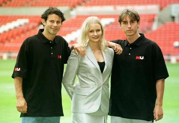 Framed Print : Phillipa Gant TV Presenter with Ryan Giggs and Gary Neville at Manchester Uniteds Framed Print : Phillipa Gant TV Presenter with Ryan Giggs and Gary Neville at Manchester Uniteds