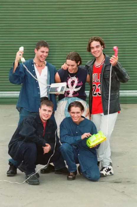 Framed Print : Photo shows boy band Take That, Howard Donald (top left), Jason Orange (top middle) Framed Print : Photo shows boy band Take That, Howard Donald (top left), Jason Orange (top middle)