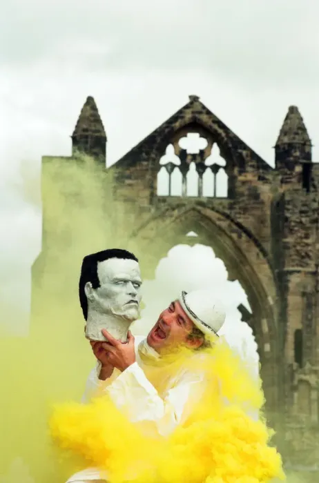 Framed Print : Photocall for Frankenstein at Gisborough Priory, performer Miklos Menis as Dr Framed Print : Photocall for Frankenstein at Gisborough Priory, performer Miklos Menis as Dr