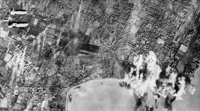 Framed Print : Photograph taken during an attack by bombers of the US Army Air Force on an Atlantic Framed Print : Photograph taken during an attack by bombers of the US Army Air Force on an Atlantic