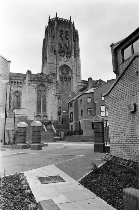 Framed Print : Picture showing how the Liverpool Anglican Cathedral precincts have changed from terraced