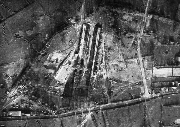 Picture showing the results of Allied Air attacks oh a large constructional works in