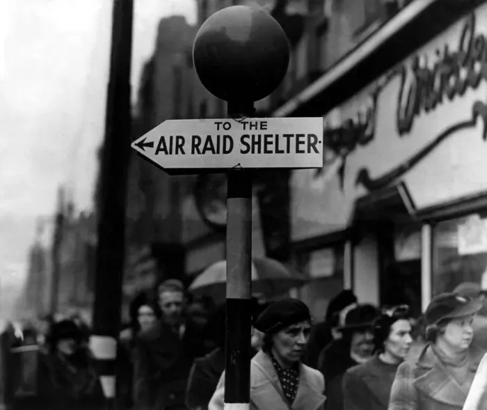 Framed Print : The picture shows the air raid shelter sign on Northumberland Street, Newcastle
