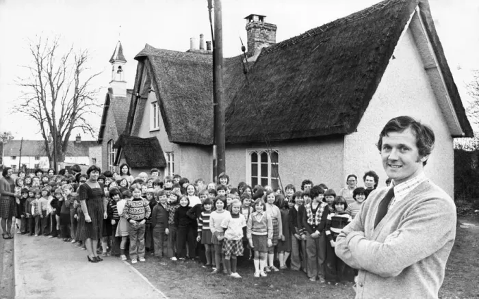 Framed Print : Picture shows Barrington Village, Cambridgeshire. Pupils outside a school Framed Print : Picture shows Barrington Village, Cambridgeshire. Pupils outside a school