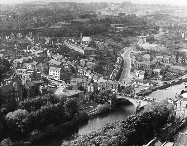 Picture shows the city of Durham, as it looks from the main tower of Durham Cathedral