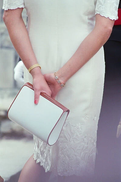 Picture shows close up of The Princesss hand bag. HRH The Princess of