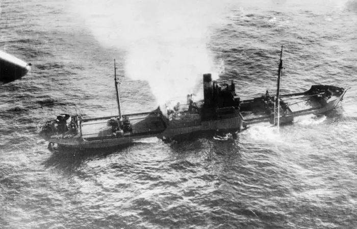 Framed Print : Picture shows the dramatic rescue of the crew of the Sea Venture after it was a attacked Framed Print : Picture shows the dramatic rescue of the crew of the Sea Venture after it was a attacked