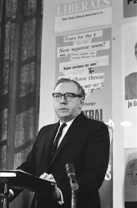 Framed Print : Picture shows Frank Byers, Liberal Party Politician. He is pictured talking