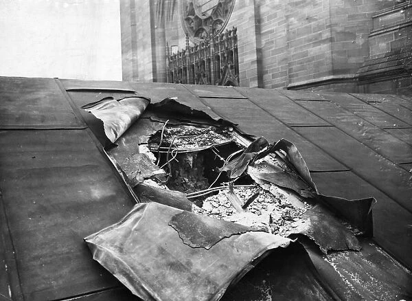 Picture shows a hole in the roof of the Derby Memorial Transept (memorial space