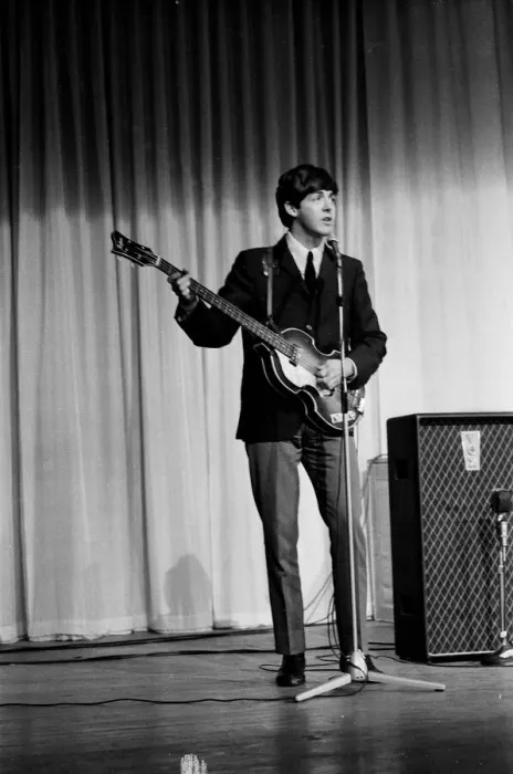 Framed Print : Picture shows Paul McCartney. The Beatles rehearse at The Prince of Wales Theatre Framed Print : Picture shows Paul McCartney. The Beatles rehearse at The Prince of Wales Theatre