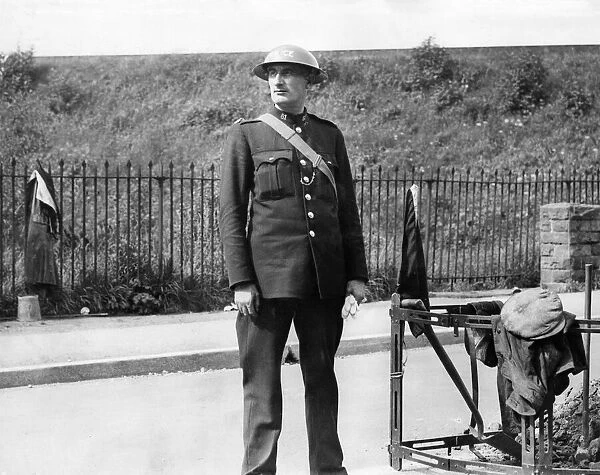 Picture shows a policeman on duty in Newport, Wales at the start of World War Two