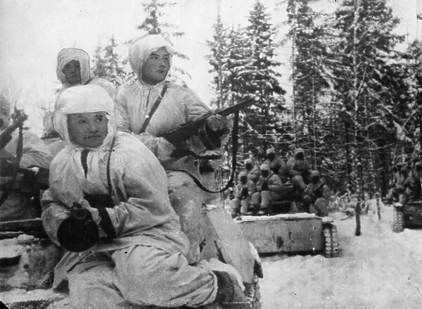 Picture shows: Scouts of the Soviet Red Army advancing on an assignment during