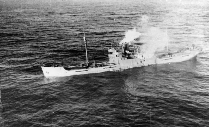 Framed Print : Picture shows Sea Venture after it was a attacked by a German U-boat of the Kriegsmarine Framed Print : Picture shows Sea Venture after it was a attacked by a German U-boat of the Kriegsmarine