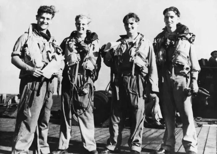 Framed Print : (Picture shows) This sub-flight of a fighter Squadron in the Royal Navy were photographed Framed Print : (Picture shows) This sub-flight of a fighter Squadron in the Royal Navy were photographed
