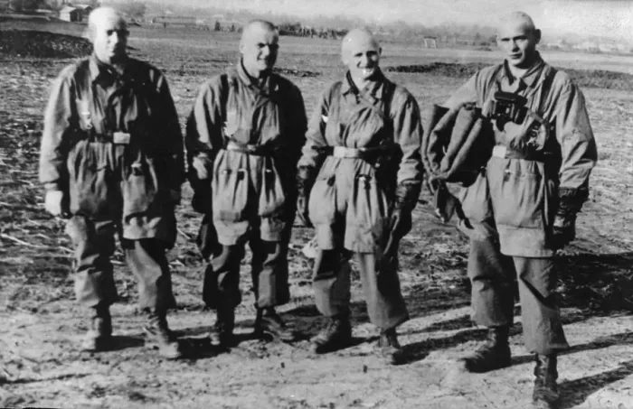 Framed Print : Picture taken in Germany during the Second Word War shows four German parachute troops Framed Print : Picture taken in Germany during the Second Word War shows four German parachute troops