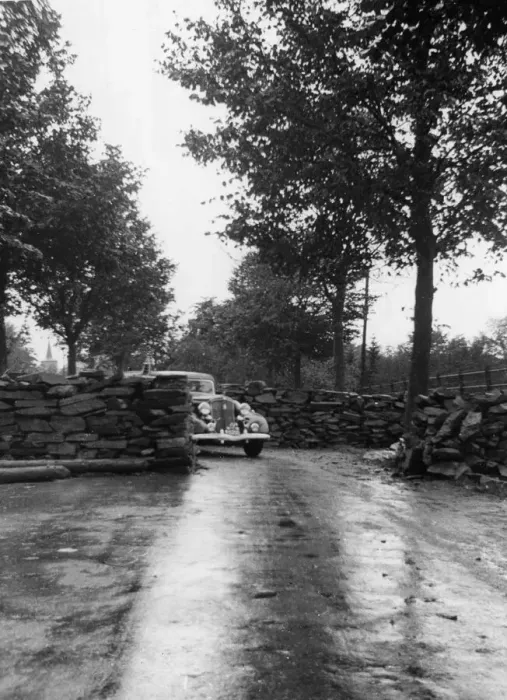 Framed Print : Picture taken on the roads near the Belgium - Luxembourg border showing barricades with Framed Print : Picture taken on the roads near the Belgium - Luxembourg border showing barricades with