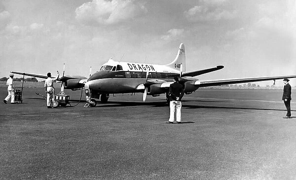 Pictured is a de Havilland Heron propeller-driven small airliner operated by Dragon