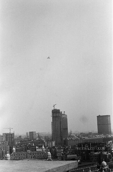 Pictured from the roof of the Sunday Mirror - the Concorde on its way to salute the Queen