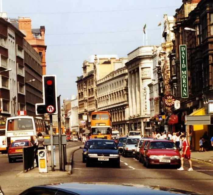Framed Print : Pictured is traffic on St Mary Street in 1996 which is causing pollution Framed Print : Pictured is traffic on St Mary Street in 1996 which is causing pollution