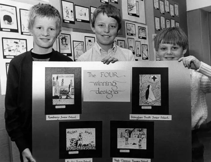 Framed Print : Pictured with the four winning designs in a Christmas card competition at Brunner