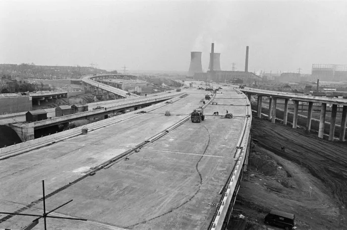 Framed Print : Pictured, workmen put last minute touches to a section of the M6 Gravelly Hill