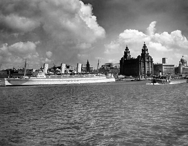 The Pier Head, a riverside location in the city centre of Liverpool, Merseyside, England