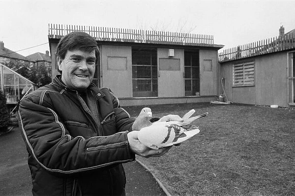 Pigeon fancier Albert Babington holding one of his pigeons