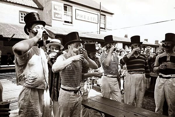 The Pike and Eel Public House - June 1947 Men in costumes wearing top hats