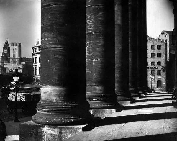 The pillars of the portico of Liverpools Custom House. March 1935