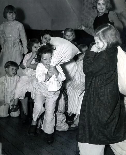 Pillow fight at Dr Barnardos Homes. 1950