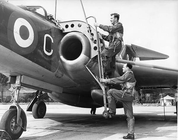 Pilot and navigator climb aboard a Javelin interceptor of 72 Squadron at RAF Leconfield