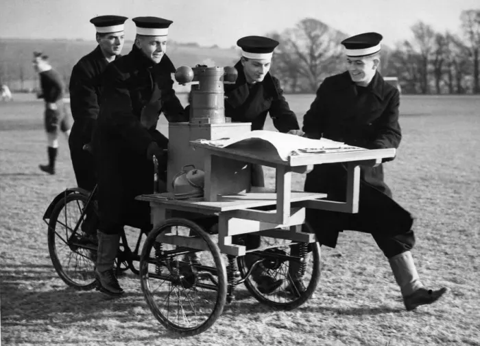 Framed Print : Pilotage tricycles being used by potential Officer ratings of the Royal Navy ship HMS Framed Print : Pilotage tricycles being used by potential Officer ratings of the Royal Navy ship HMS